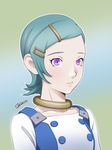  ann_yosh aqua_hair collar eureka eureka_seven eureka_seven_(series) hair_ornament hairclip highres purple_eyes short_hair solo upper_body 