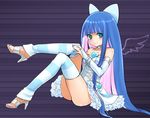  alternate_costume bad_id bad_pixiv_id blue_hair bow green_eyes hair_bow irimo long_hair multicolored_hair panties panty_&amp;_stocking_with_garterbelt sitting smile solo stocking_(psg) striped striped_legwear thighhighs two-tone_hair underwear 