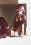  absurdres arm_support bracelet braid hat highres jewelry long_hair melty_blood miniskirt purple_eyes purple_hair purple_legwear single_braid sion_eltnam_atlasia sitting skirt solo sweat takenashi_eri thighhighs tsukihime zettai_ryouiki 