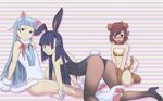  animal_ears aoba_tsugumi ass blue_hair brown_hair bunny_ears bunny_girl bunnysuit cat_ears high_heels highres kannagi multiple_girls nagi official_art pantyhose shoes tail takenashi_eri wallpaper widescreen wrist_cuffs zange 