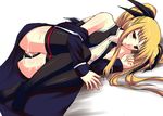  after_sex blonde_hair blush breasts fate_testarossa kuronezumi long_hair lyrical_nanoha mahou_shoujo_lyrical_nanoha_strikers nipples pussy small_breasts solo thighhighs 