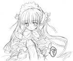  aoi_kumiko blush bonnet bow bowtie capelet flower frills greyscale hair_ribbon looking_at_viewer monochrome penis ribbon rose rozen_maiden shinku sidelocks simple_background solo_focus twintails upper_body white_background 