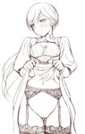  blush embarrassed fate/stay_night fate_(series) garter_belt lingerie long_hair monochrome no_panties pussy sella sin-go skirt skirt_lift solo tears thighhighs uncensored underwear 