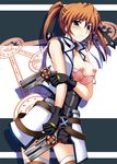  breast_squeeze breasts cross_mirage dual_wielding gun holding kuronezumi large_breasts lyrical_nanoha mahou_shoujo_lyrical_nanoha_strikers solo teana_lanster thighhighs weapon 