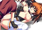  1girl blue_eyes blush breast_grab breasts brown_hair cum cum_in_pussy erio_mondial grabbing hetero kuronezumi large_breasts lyrical_nanoha mahou_shoujo_lyrical_nanoha_strikers open_clothes open_shirt sex shirt teana_lanster thighhighs twintails vaginal 