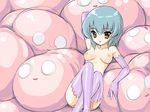  blue_hair breasts copyright_request elbow_gloves fugetsu_taku gloves medium_breasts nipples orange_eyes solo thighhighs topless 