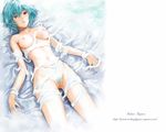  ayanami_rei bandages bed blue_hair breasts fuyuno_haruaki large_breasts lying naked_bandage navel neon_genesis_evangelion nipples nude on_back pale_skin pubic_hair pussy red_eyes short_hair solo uncensored wallpaper 