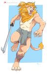  absurd_res anthro bottomwear claws clothed clothing hi_res hybrid loincloth male melee_weapon negger solo sword ven_(lion) weapon 