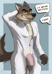  absurd_res anthro balls brown_body brown_fur bulge butt canid canine canis chest_tuft claws clenched_teeth clothing dreamworks ears_back foreskin fur genitals grin handpaw hi_res infinibeans kigurumi looking_at_viewer male mammal mr._wolf_(the_bad_guys) onesie paws penis pinup pivoted_ears pose smile solo speech_bubble tan_body tan_fur teeth text the_bad_guys tuft vein veiny_penis wolf yellow_eyes zipper 