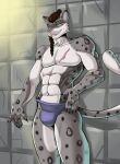  abs absurd_res anthro braided_hair bulge chest_scar claws clothing countershade_arms countershade_torso countershading diego_(wonderofuwu) elena_mihailovna felid fur grey_body grey_fur grin hair hi_res jockstrap leaning_on_wall male mammal manbun muscular muscular_male pantherine pecs scar smile snow_leopard solo spots spotted_body spotted_fur standing underwear white_body white_fur 