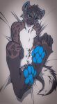  2022 4_toes 5_fingers angiewolf anthro blue_eyes blue_pawpads digital_media_(artwork) feet fingers hyaenid male mammal pawpads smile solo toes 