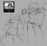  anthro anthrofied blush clothing cosmikirby crop_top domestic_cat duo ear_tag felid feline felis heart_(mad_rat_dead) hi_res mad_rat_(character) mad_rat_dead male male/male mammal murid murine pawpads rat rodent scar shirt sketch topwear 