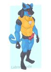  abs absurd_res animal_genitalia animal_penis anthro balls big_penis blue_body canid canine canine_penis canis erection fur genitals hi_res knot labrastroodle looking_at_viewer looking_pleasured lucario male mammal muscular muscular_anthro nintendo orange_eyes penis pok&eacute;mon pok&eacute;mon_(species) solo solo_focus video_games yellow_body yellow_fur 