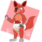  1:1 2021 anthro biped blush bodily_fluids diaper eye_patch eyewear five_nights_at_freddy&#039;s foxy_(fnaf) fur genital_fluids hi_res kibacpup male scottgames simple_background smile solo standing urine video_games wet_diaper wetting 