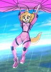  anthro breasts canid canine canis clothed clothing cockapoo diacordst domestic_dog female fur harness hi_res mammal mixed_breed open_mouth parachute paw_patrol pink_clothing pink_eyes sky skydiving skye_(paw_patrol) small_breasts smile solo suit tan_body tan_fur 