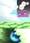 comic darrow0 ditto_(pokemon) english_text forest generation_1_pokemon generation_2_pokemon hi_res kuro_(darrow) male nintendo plant pokemon pokemon_(species) quilava speech_bubble text tree yuel