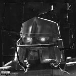  3d album_cover album_cover_redraw artist_name beauty_behind_the_madness cover derivative_work fake_cover frown gk4k glowing glowing_eyes greyscale highres looking_at_viewer mecha mecha_focus megatron megatron_(transformers_one) monochrome no_humans parental_advisory portrait robot the_weeknd transformers transformers_one 