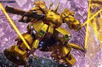  absurdres artist_request asymmetrical_dual_wielding battle beam_rifle dual_wielding energy_gun energy_sword extra_arms gundam gundam_perfect_file highres holding holding_sword holding_weapon hyaku_shiki machinery mecha mecha_focus mobile_suit no_humans one-eyed realistic red_eyes robot science_fiction space sword the_o_(mobile_suit) titans_(gundam) vernier_thrusters weapon zeta_gundam 