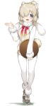  1girl alpaca_suri_(kemono_friends) animal_costume animal_ear_fluff animal_ears game_cg kemono_friends kemono_friends_kingdom long_hair looking_at_viewer neck_ribbon official_art open_mouth ribbon shirt shoes simple_background smile solo standing tachi-e tail tray white_background 
