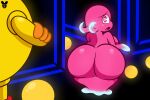 2025 absurd_res ambiguous_gender big_butt biped breasts butt duo eyebrows eyelashes female fingers ghost hi_res looking_at_another luanctoons open_mouth pac-man pac-man_(series) pink_breasts pink_butt pink_eyes pinky_(pac-man) pupils spirit standing tongue white_pupils white_sclera yellow_body