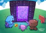  alternate_color artist_name axolotl axolotl_(minecraft) black_eyes block_(minecraft) blue_sky dated english_text flying_sweatdrops full_body glowing grass highres looking_at_object minecraft musical_note nether_portal no_humans open_mouth outdoors paldean_wooper pokemon pokemon_(creature) saba_hokke shiny_pokemon sign sky spoken_musical_note standing surprised wooper 