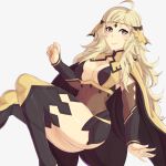  1girl absurdres ahoge asymmetrical_bangs bangs blonde_hair bodystocking breasts cape circlet closed_mouth covered_navel fire_emblem fire_emblem_fates gauntlets grey_eyes highres long_hair lucky_zero medium_breasts ophelia_(fire_emblem) pantyhose thighhighs turtleneck 