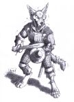 0laffson 5_fingers anthro armor arthropod biped canid canine canis claws digitigrade fangs fingers flea fur graphite_(artwork) group hi_res inner_ear_fluff insect jackal male mammal monochrome open_mouth tail teeth traditional_media_(artwork) tuft
