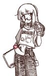  1girl book closed_mouth erection futanari glasses greyscale holding holding_book liveactors monochrome navel open_pants original pants penis penis_out shirt simple_background solo spot_color t-shirt unzipped 