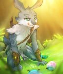  anthro boomerang bunnymund cave easter easter_egg grass_field hi_res holidays kneeling lagomorph leporid male mammal nude rabbit solo stampmats 