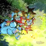  6+boys closed_eyes closed_mouth daroach doc_(kirby) drooling elfilin grass green_background highres kirby:_squeak_squad kirby_(series) multiple_boys on_grass open_mouth royfox65019597 shadow sleeping spinni squeakers storo tagme tree twitter_username 