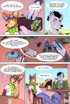 absurd_res ambiguous_species anthro arm_support baltazarf black_hair blood blood_on_clothing blood_on_object blood_stain blue_body blue_eyes bodily_fluids bottomwear brown_body brown_eyes brown_fur canid canine canis card chibi clothing coat comic credit_card dark_matter_(li&#039;l_melon) denim denim_bottomwear denim_clothing dialogue driver&#039;s_license duo english_text facial_scar flight_goggles fur gesture green_body green_eyes grey_body grey_fur hair hi_res inside jeans keurig key keychain kitchen leaning leaning_backward leaning_forward leaning_on_elbow li&#039;l_melon looking_at_another looking_at_viewer looking_away male mammal mohawk money morning page_number pants profanity sarcasm scar scarf shirt speech_bubble strays_in_paradise t-shirt text text_on_clothing text_on_shirt text_on_topwear topwear torn_bottomwear torn_clothing torn_pants wallet waving wolf