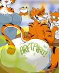 anthro clean_diaper clothed clothing diaper diaper_only digital_media_(artwork) fart felid female fur group hair hi_res male mammal pantherine teasyrat tiger topless trio wearing_diaper