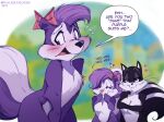 2022 4:3 accessory anthro background_shot black_body black_fur black_nose blush bow_ribbon crossed_arms digital_drawing_(artwork) digital_media_(artwork) domestic_cat english_text eyelashes eyes_closed felid feline felis female fifi_la_fume fur giggle giggling group hair_accessory hair_bow hair_ribbon heart_symbol hearts_around_head lidded_eyes looney_tunes male male/female mammal mephitid open_mouth painted_fur penelope_pussycat pepe_le_pew pink_nose purple_body purple_fur ribbons skunk skunk_tail smile smirk striped_skunk text tiny_toon_adventures trio walliscolours warner_brothers