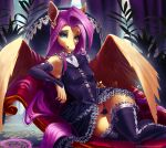  anthro anthrofied breasts clothing equid equine feathered_wings feathers female fluttershy_(mlp) friendship_is_magic hair legwear mammal momobeda my_little_pony panties pegasus solo thigh_highs underwear wings 