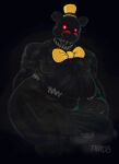 2025 anthro badaboomey balls bear belly belly_mouth big_penis black_background black_body black_fur bow_tie clothed clothing english_description english_text erection eyewear five_nights_at_freddy&#039;s five_nights_at_freddy&#039;s_4 fur genitals glasses glowing glowing_eyes hat headgear headwear hi_res humanoid_genitalia humanoid_penis male mammal multi_teeth nightmare_(fnaf) nightmare_fuel nude_anthro nude_male ogilenuj open_mouth overweight overweight_male penis rear_view red_eyes round_glasses scottgames sharp_teeth simple_background solo sound_effects standing teeth text thick_thighs topless topless_male vein veiny_penis wide_hips yellow_bow_tie yellow_clothing yellow_hat yellow_headwear