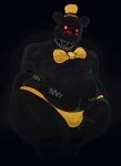 2025 anthro badaboomey bear belly belly_mouth black_background black_body black_fur bow_tie clothed clothing english_description five_nights_at_freddy&#039;s five_nights_at_freddy&#039;s_4 fur glowing glowing_eyes hat headgear headwear hi_res male mammal multi_teeth nightmare_(fnaf) nightmare_fuel ogilenuj open_mouth overweight overweight_male rear_view red_eyes scottgames sharp_teeth simple_background solo standing teeth thick_thighs thong topless topless_anthro topless_male underwear wide_hips yellow_bow_tie yellow_clothing yellow_hat yellow_headwear yellow_thong yellow_underwear