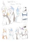  6+girls bang_dream! bare_shoulders belt blonde_hair blue_hair blush bow bowtie denim denim_shorts dress flying_sweatdrops hat highres holding_hands hood hoodie kitazawa_hagumi matsubara_kanon multiple_girls okusawa_misaki open_mouth orange_hair purple_hair red_bow school_uniform seta_kaoru shirasagi_chisato shoes shorts simple_background sweat tsurumaki_kokoro upper_body zgok1uy8amciwae 