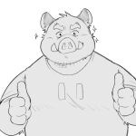  2022 anthro clothing hi_res humanoid_hands kemono male mammal overweight overweight_male shirt simple_background solo suid suina sus_(pig) topwear whitebeast20 wild_boar 