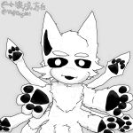 4_hands ambiguous_gender black_pawpads black_sclera canid canine cephalopod changed_(video_game) coleoid decapodiform goo_creature hi_res looking_at_viewer mammal marine mollusk multi_hand open_mouth pawpads pupils smile solo squid squid_dog_(changed) stretching_arms tentacles white_body white_pupils white_tentacles wolfchengchibai