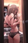  1girl breasts caught doorway female_masturbation highres huyunokure masturbation medium_breasts nipple_stimulation nipple_tweak nipples original panties pov_doorway pussy_juice pussy_juice_trail solo sweat sweatdrop textless_version underwear 