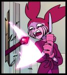 axe cartoon_network clothing discount-supervillain earless female gem_(species) gloves handwear humanoid knife not_furry open_mouth pigtails robe scared solo spinel_(gem_species) spinel_(steven_universe) stephen_king_(copyright) steven_universe teeth the_shining tongue