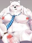 2022 anthro belly big_belly black_nose blush clothed clothing erection genitals hi_res humanoid_genitalia humanoid_penis kemono male mammal moobs necktie nipples open_clothing open_shirt open_topwear overweight overweight_male penis polar_bear shirt solo topwear ursid ursine white_body yuuya333 