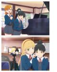  artbook black_hair blonde_hair blue_jacket bow cheek_pinching collared_shirt dress grand_piano green_eyes grey_dress hair_bow hairband hazuki_ren heanna_sumire high_ponytail highres indoors instrument jacket long_hair looking_at_viewer love_live! love_live!_superstar!! multiple_girls music neck_ribbon non-web_source open_clothes open_jacket open_mouth orange_hair piano pinafore_dress pinching ponytail purple_eyes red_ribbon ribbon school_uniform shibuya_kanon shirt sleeveless sleeveless_dress smile white_shirt window yellow_eyes yuigaoka_school_uniform 