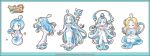  5girls absurdly_long_hair age_progression aqua_border aqua_theme archived_source arrow_(symbol) bad_source barefoot black_outline blonde_hair border bubble character_request child closed_eyes closed_mouth collar colored_skin copyright_name copyright_notice crescent_moon curled_ends dual_persona earrings forehead gradient_border holding holding_staff holding_water in_dream_world jewelry jpeg_artifacts liquid_hair logo long_hair long_skirt looking_at_viewer medici_collar monster_girl moon multiple_girls no_humans official_art outline parted_bangs pink_collar popcorn_kang profile seiza shirt sitting skirt slit_pupils smile staff star_(symbol) straight_hair strapless strapless_shirt sun thick_outlines toes very_long_hair water wavy_hair white_chemise white_shirt white_skin white_skirt 