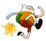 adopted_(lore) adoptive_brother_(lore) adoptive_brothers_(lore) adoptive_sibling_(lore) adventure_time ambiguous_gender anthro boots bottomwear canid canine canis cartoon_network clothing discount-supervillain domestic_dog duo finn_the_human floating footwear frown goo_creature human jake_the_dog mammal mechanical_arm running shirt shoes shorts t-pose teeth toony topwear yellow_body