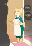  absurd_res anthro apron canid canine clothed clothing ddm004 dialogue doorway female fox hi_res inviting jill_(ddm004) mammal married mature_female opening_door slightly_chubby solo 