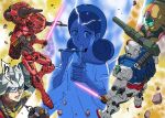 black_hair blonde_hair breasts brother_and_sister char_aznable chopsticks cockpit cup_ramen dark-skinned_female dark_skin double_bun dress earth_federation_space_forces epaulettes food green_visor gundam gundam_gquuuuuux hair_bun helmet highres holding holding_chopsticks lalah_sune light_type_guncannon long_sleeves looking_at_viewer mask mecha mecha_pilot_suit military military_uniform mobile_suit newtype_flash noodles normal_suit_(gundam) pilot purple_eyes red_gundam robot sayla_mass science_fiction short_hair siblings uemukai_dai v-fin zeon 