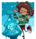 ambiguous_gender amphibia_(series) amphibian anne_boonchuy anthro bottomwear candy candy_cane christmas christmas_clothing christmas_headwear christmas_tree clothing dessert discount-supervillain disney duo female food footwear frog hat headgear headwear hi_res holidays human ice ice_sculpture mammal on_model plant santa_hat sculpture shoes skirt sneakers sprig_plantar sweater toony topwear trapped tree