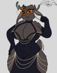 breasts clothing deer dress elegant_dress fan_character female hi_res hollow_hip_backless_chain_dress humanoid mammal meme meme_clothing smile snowy_(furrito_thicc) solo solo_focus thick_thighs
