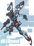  absurdres armor beam_rifle blue_armor character_name energy_gun full_body gquuuuuux green_eyes gun gundam gundam_gquuuuuux hand_up highres holding holding_gun holding_weapon li_li_li_li_jun mecha mobile_suit multicolored_armor red_armor robot solo thrusters weapon white_armor 
